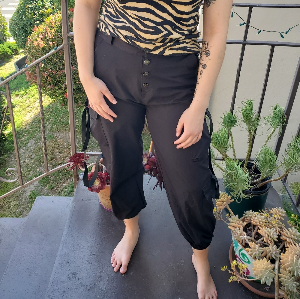 Steampunk style black joggers with straps